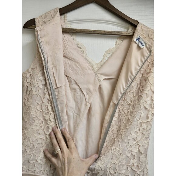 Womens Neusteters 50's Cocktail French Lace Beige Party Prom Formal Dress 14 M - Picture 15 of 16